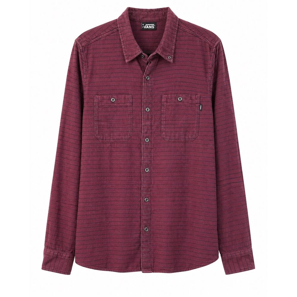 Vans Mns Medium Burgundy Maroon Stripe Button Down Long Sleeve Skater Grunge Y2K